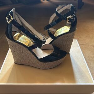 Michael Kors black wedge with adjustable ankle strap